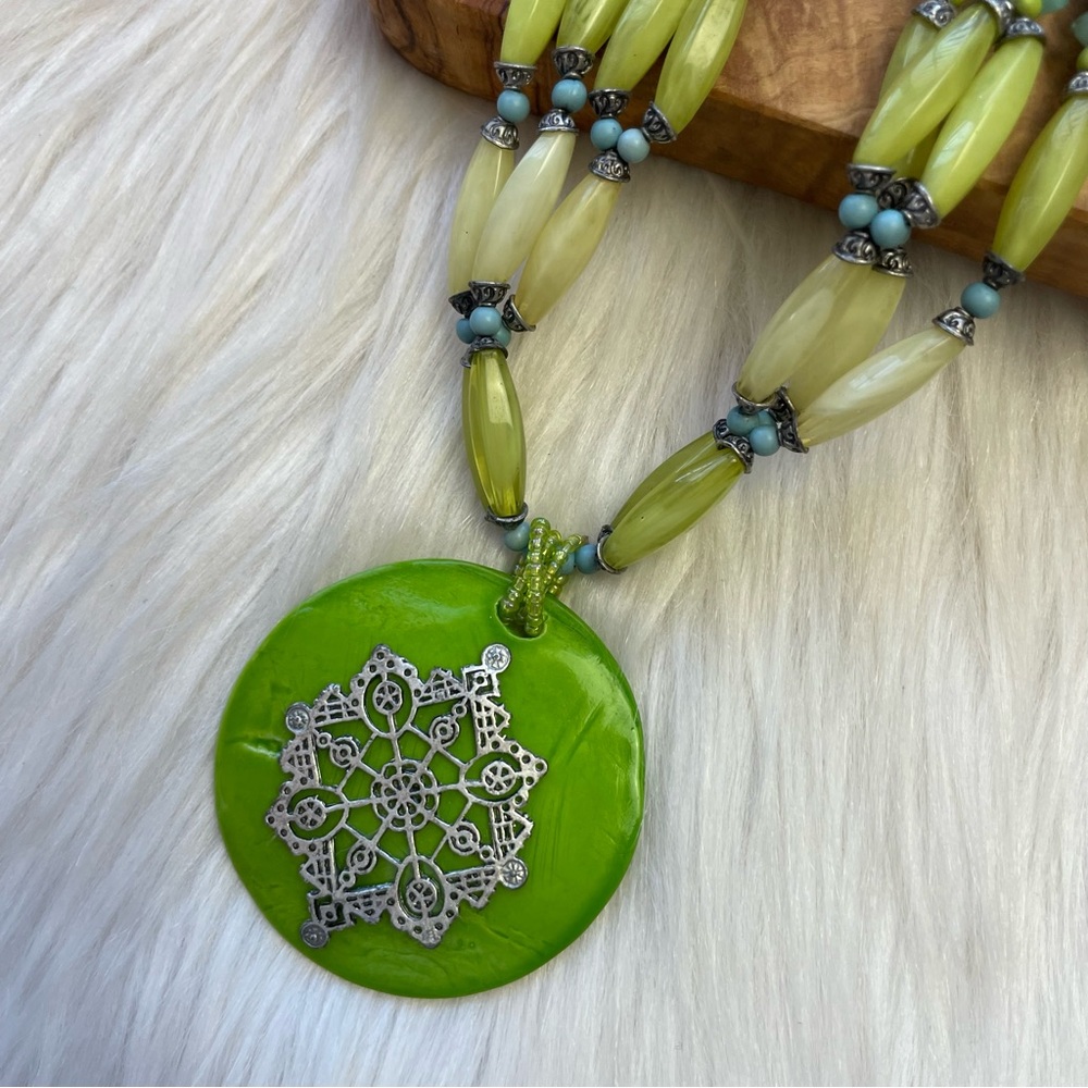 Ceramic green medallion necklace